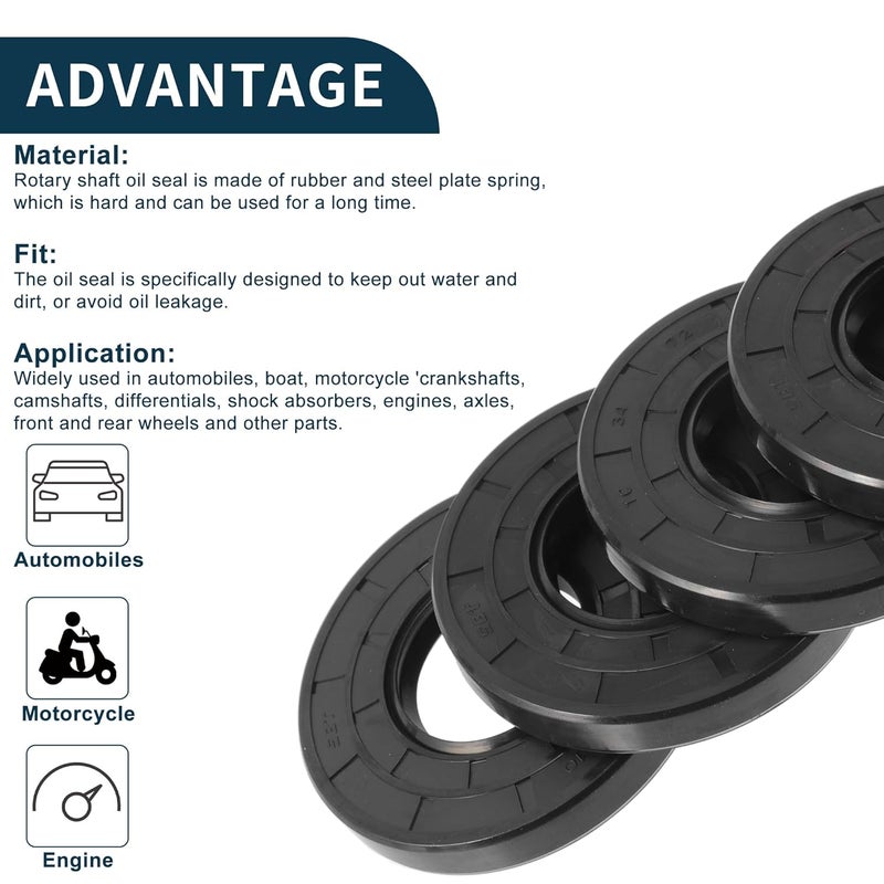 TUCKBOLD Universal Oil Seal TC Double Lip W Steel Spring Seal Ring Rotary Shaft Seal 34x72x10mm High Pressure NBR Rubber Black 5 Pcs - Image 4
